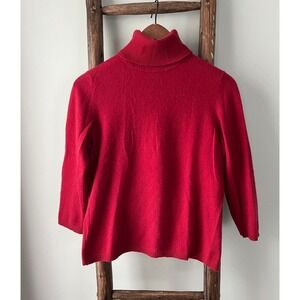 Ann Taylor‎ Cashmere Turtleneck Sweater 3/4 Sleeve Red Size M